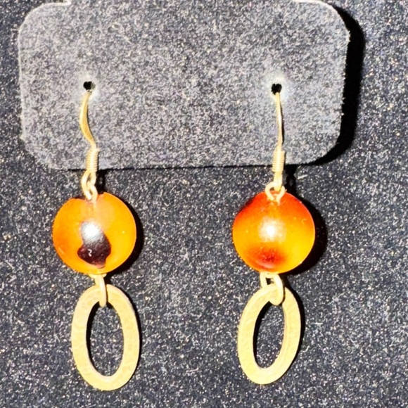 Long Amber Dangle Earrings Pierced - Picture 4 of 5